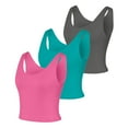 thumbnail image 6 of Hanes CoolDRI Women's Crop Tank with Built-in Shelf Bra, 3-Pack Charcoal/Teal/Flair Pink M, 6 of 7