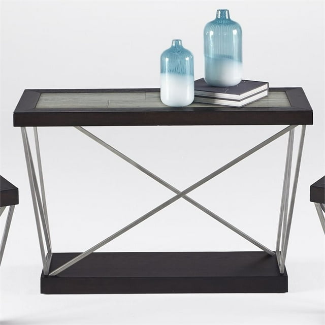 Progressive Furniture East Bay Metal Console Table in Woodtone Tile Brown