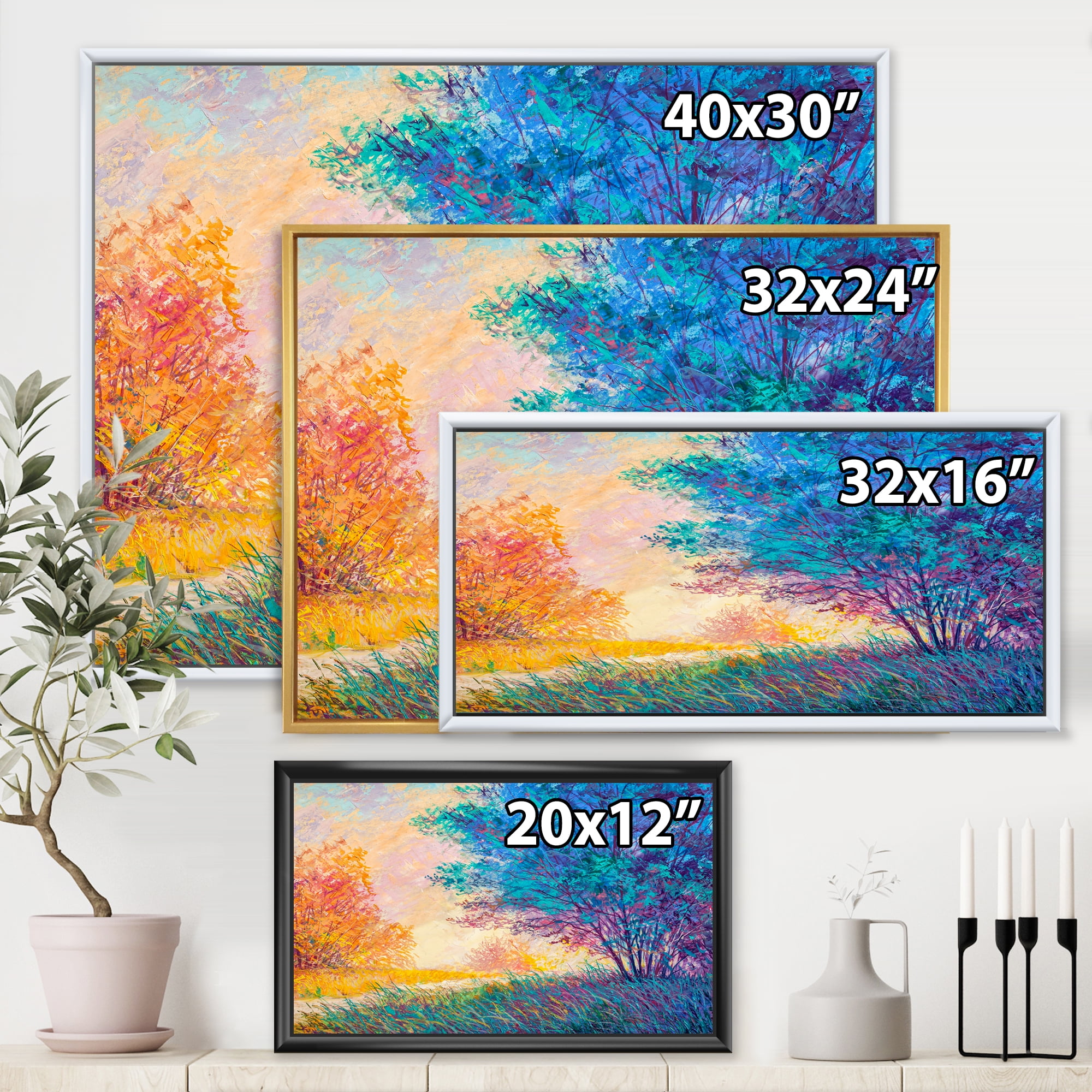 Designart 'Sunset In Autumnal Forest Landscape' Traditional Framed Canvas Wall Art Print