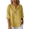 thumbnail image 4 of Tsesme 3/4 Sleeve Shirts for Women Button down V-Neck Summer Linen T-Shirt Casual Loose Basic Tops 2026, 4 of 7