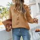 thumbnail image 5 of Gibobby Suéter Abrigo Mujer O cuello largo Sudor de manga Casual Solid Color Button Sweater ruffled de punto Pullover (Anaranjado, L), 5 of 5