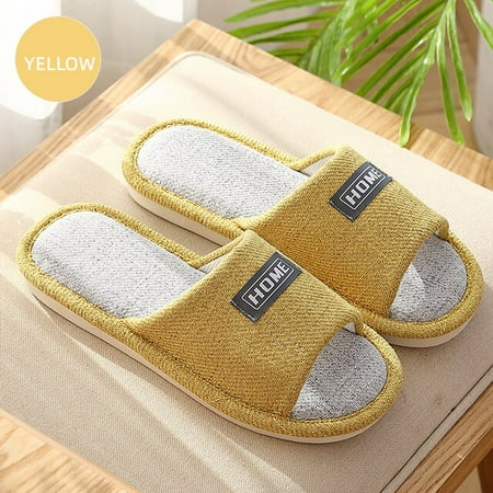 

CoCopeaunt Home Mens Bedroom Hemp Slippers Simple Breathable Flax Cotton Lovers Casual Shoes Four Seasons Non-Slip Flat Ladies Slides