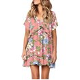thumbnail image 2 of Fridja Robe pour Femmes Impression Personnalisée Longueur Genou Manches Courtes Robe Drapée, 2 of 9
