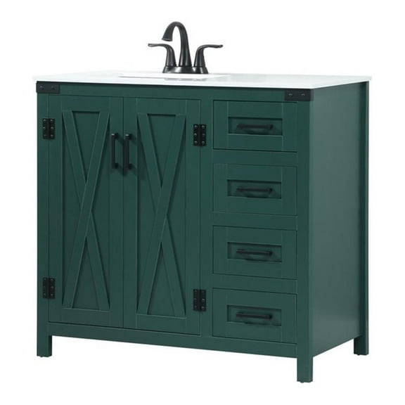 Elegant Decor Grant 36" Aluminum MDF Single Bathroom Vanity in Green