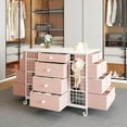 thumbnail image 6 of Killeryuki 24 Drawers Dresser for Bedroom, Dressers & Chests of Drawers with 4 Wheels and 40“ * 23” Wide Wooden Top, Metal Frame, Closet Island with Hooks for Bedroom, Cloakroom, Dressing Room, Pink, 6 of 10