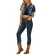 thumbnail image 2 of Chaqueta de mezclilla recortada de mujer con cuello de solapa y manga corta, azul, talla S, 2 of 6