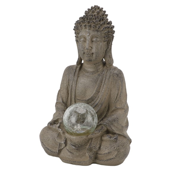Buddhas Statue Resin Buddhas Sculpture with Lamp for Outdoor Garden Decoration Home Meditating Ornament Zen Decor Lights (10.8 Inches / 27.5 cm)