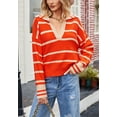 thumbnail image 5 of Split V Neck Classic Striped Pattern Collared Sweater for Women Orange Large, 5 of 5
