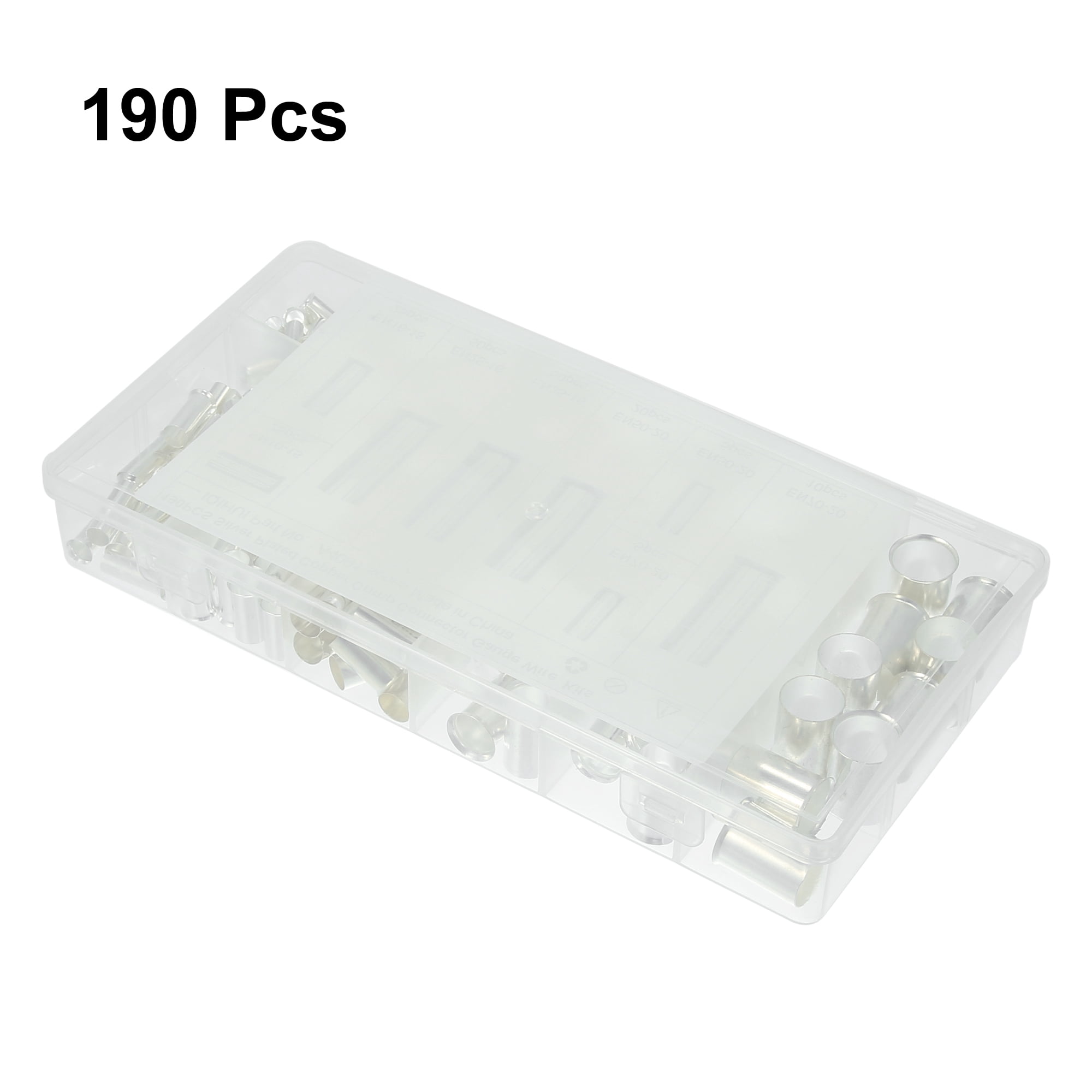 190 Pcs Copper Car Wire Ferrules Crimp Kit Insulated Ferrule Connector Terminal Sleeves 1/0 2/0 2 4 5 7 AWG