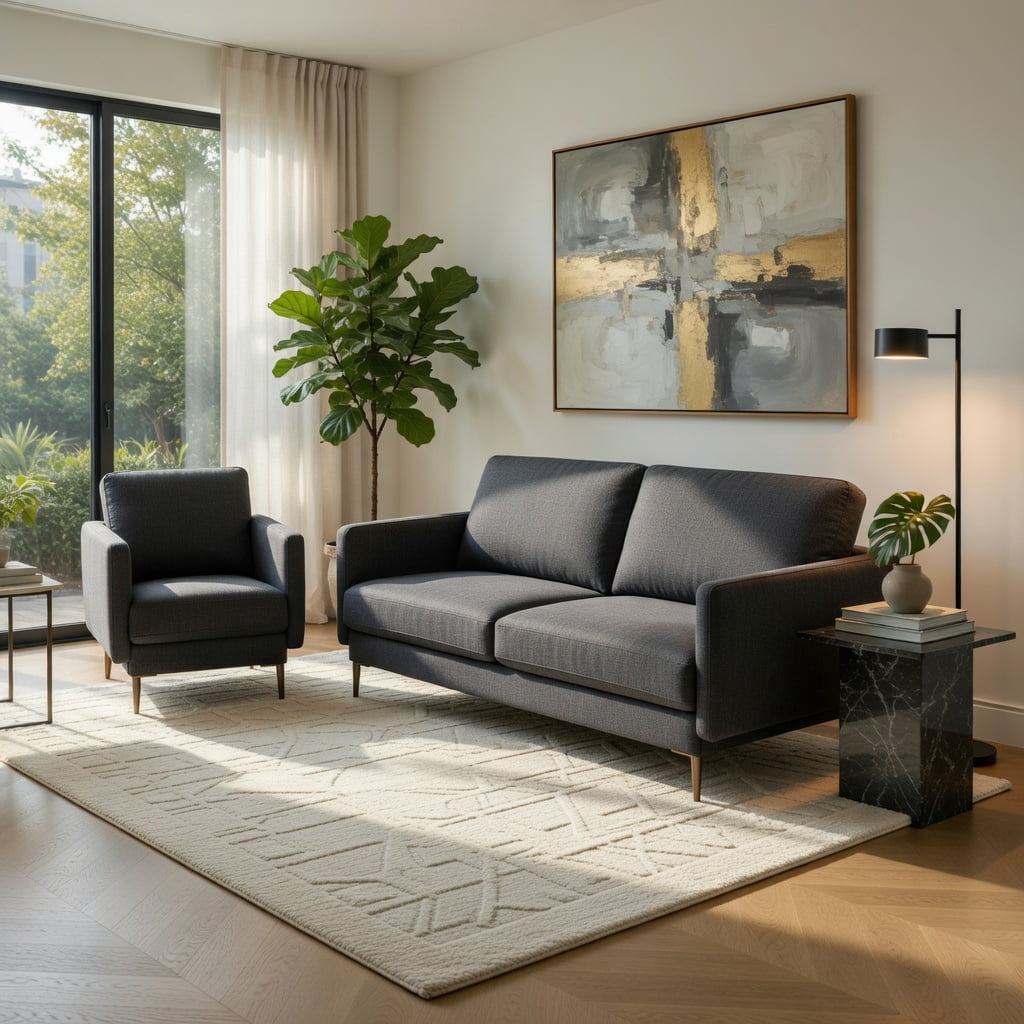 Hommoo Modern Loveseat Sofa with Ergonomic Backrest Cushions, High-Density CertiPUR-US Foam, 76.5" Wide Metal Legs, Gray