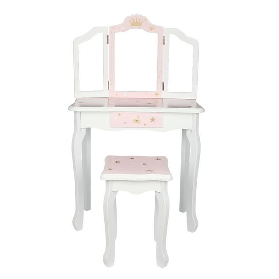 Zimtown Kid Vanity Set Makeup Dressing Table with Mirror Chair Drawer Pink