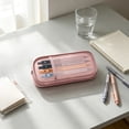 thumbnail image 6 of Double Layer Large Capacity Pencil Case,Fashion Aesthetic Canvas Stationery Bag for Make-up Brush & Stationery Supplies Storage,Office Desk Organizer Bag,Pink, 6 of 7