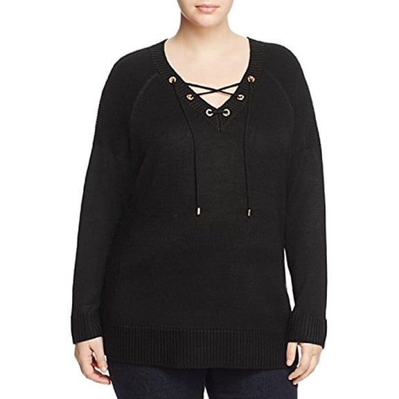 Calvin Klein Plus Lace-Up Sweater (Black, 0X)