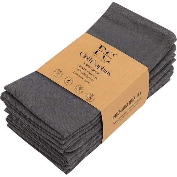 Cloth Napkins Set of 12, 18x18 Inch 100% Cotton Dinner Napkins, Soft Washable & Reusable Table Napkins for Home, Hotel, Restaurant, Parties & Weddings (Gray)