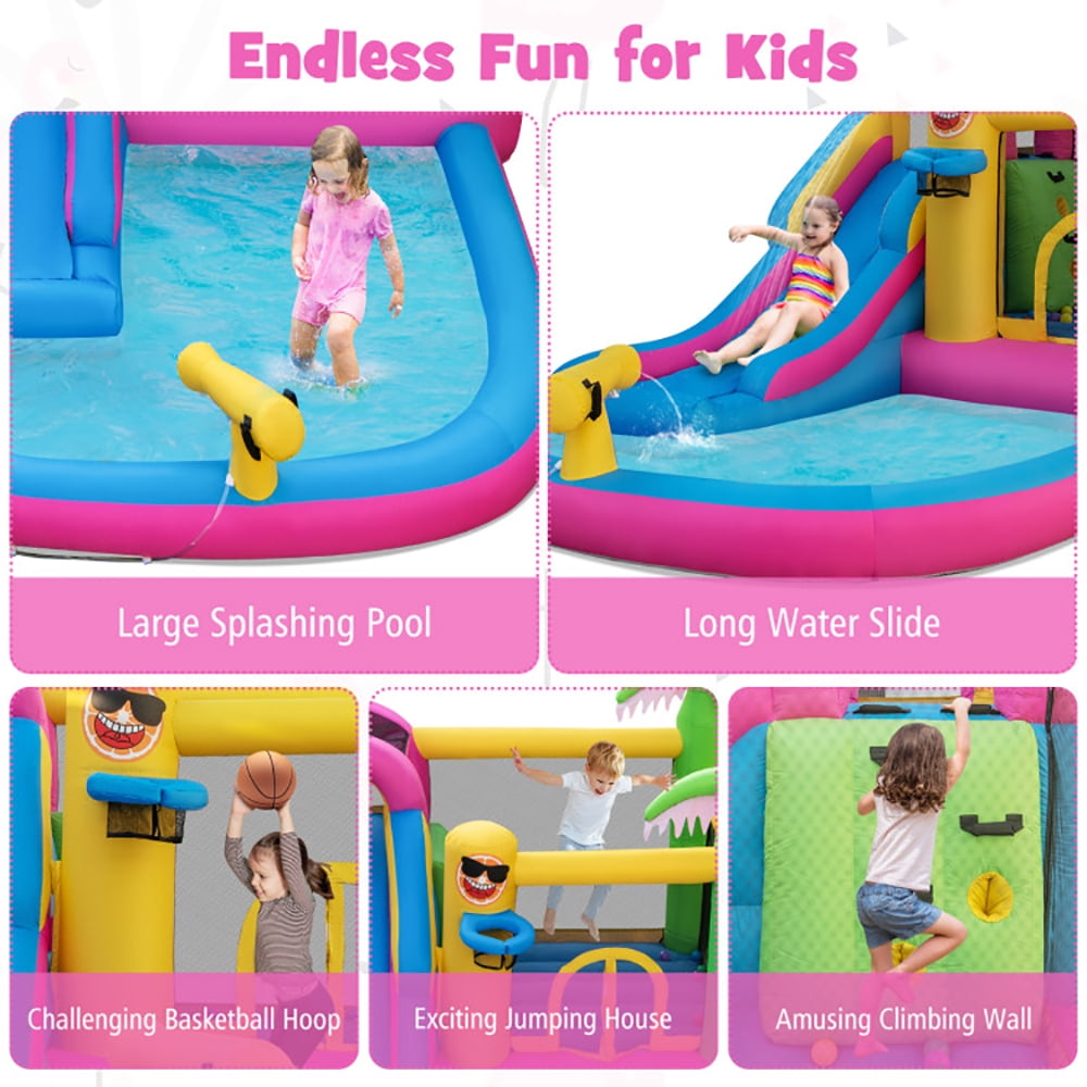 Aimee Lii Inflatable Bounce Castle with Long Water Slide and 735W Blower, Bounce House Water Slide for Kids 3-10