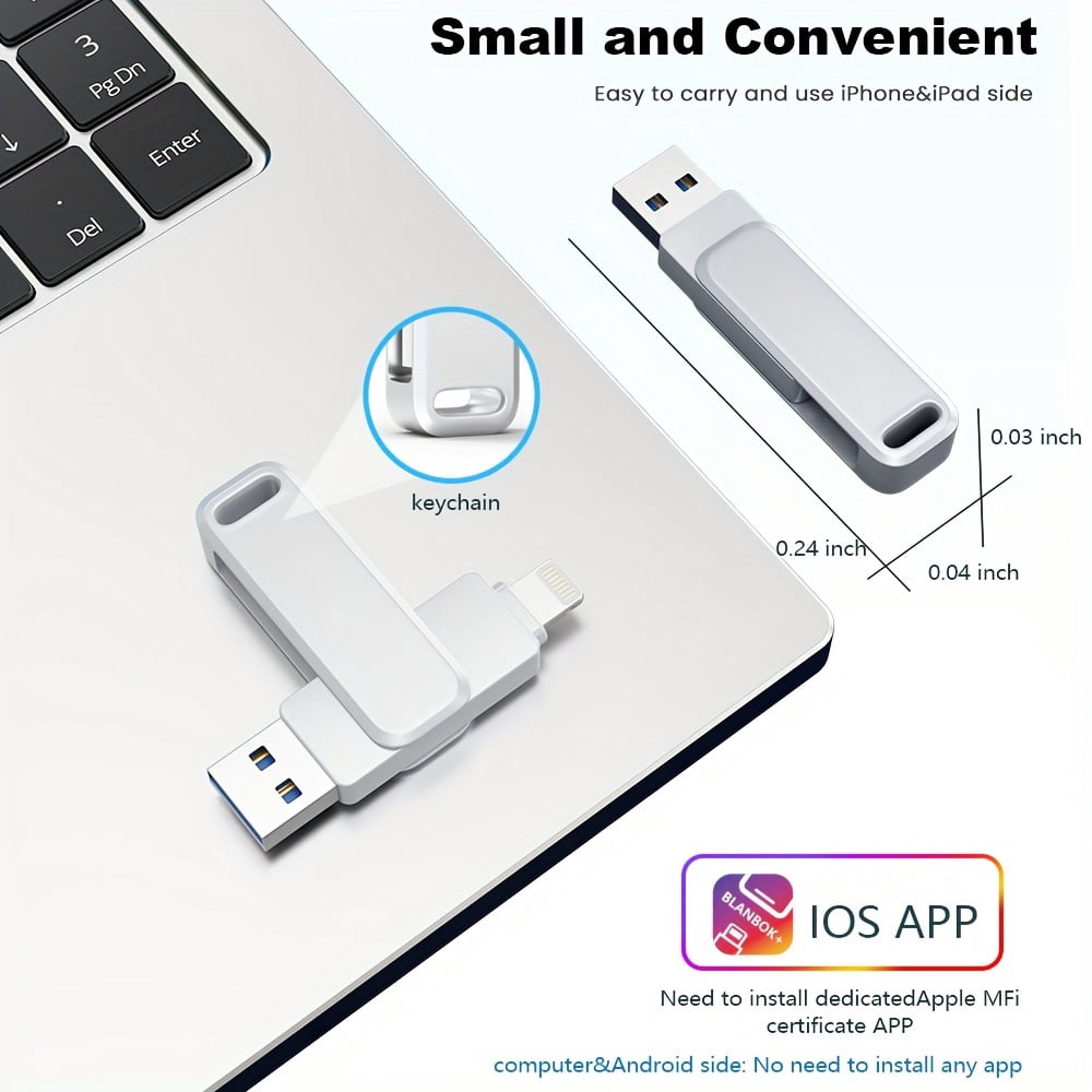 MFi Certified 256GB USB Flash Drive for iPhone iPad Android PC - Keychain Photo Video Stick with App for Backup Transfer & Encryption
