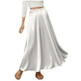 thumbnail image 2 of qolati Satin Maxi Skirts for Women Drawstring High Waisted Flowy Silk Flared A-Line Maxi Skirt Elegant Casual Cocktail Party Wedding Skirts White M, 2 of 6