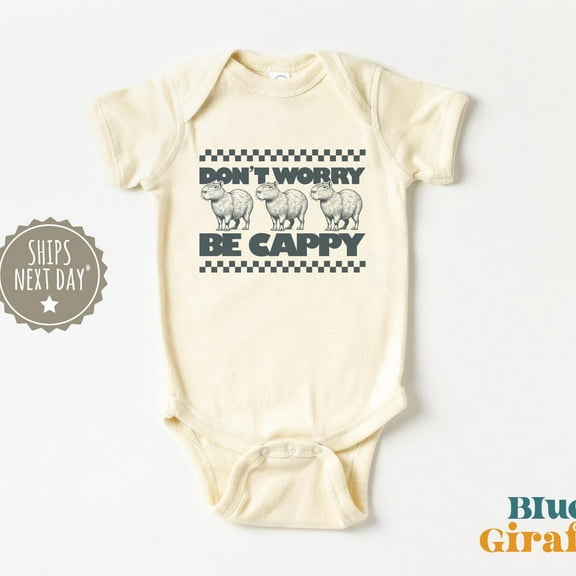 Capybara Retro Baby Onesie - Dont Worry Be Cappy Baby Bodysuit - Funny Baby Bodysuit - Silly Kids Clothes Cute Baby Onesie, BABY BODYSUIT LAT 4424