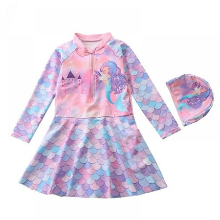 

SILVERCELL Toddler Girls Swimsuit One Piece Mermaid UPF 50+ Dress Swimwear with Hat 3-10 Years