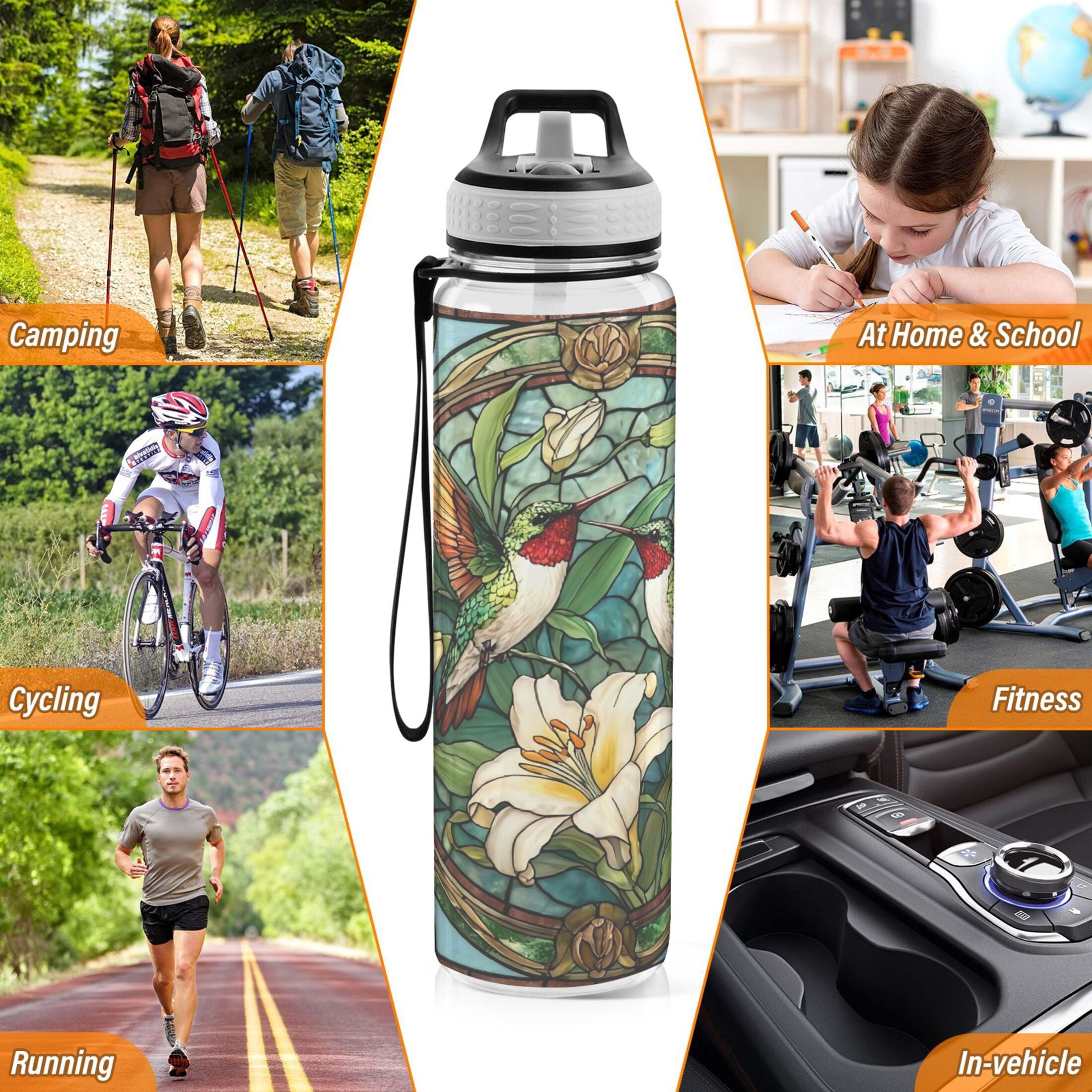 Qxltty Vintage Glass Bird Water Bottle 32 oz with Straw BPA Free Reusable Fitness Sport Bottle Perfect for Travel School Outdoors and Gym