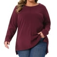 thumbnail image 2 of DARING DIVA Women's Plus Crew Neck High Low Hem Blouse 3X Burgundy, 2 of 6