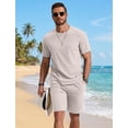 thumbnail image 4 of COOFANDY Men' 2 Pieces Outfits Vacation Casual Shirt and Pants Set Cotton Summer Cruise Matching Sets Texture Track Suits, 4 of 6