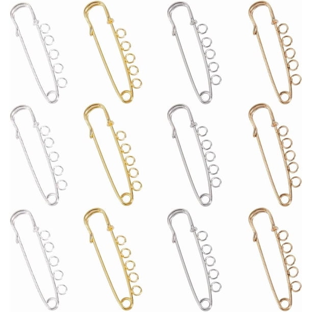 1 caja de 32 broches de seguridad de 4 colores, alfileres para falda escocesa, de metal, hierro, dorados y plateados, cierres resistentes, broches con 5 agujeros.