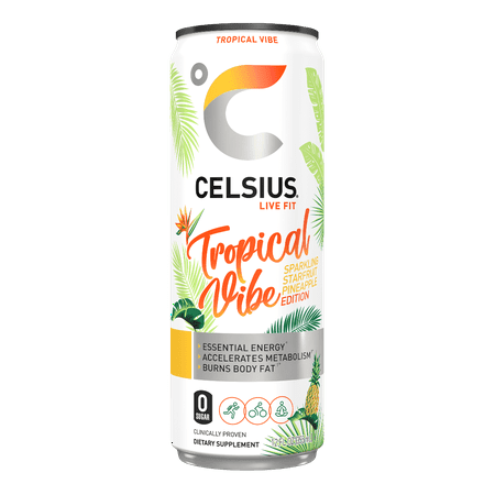 CELSIUS Non-Carbonated TROPICAL VIBE Fitness Drink, ZERO Sugar, 12oz Slim Can (Pack of 12)