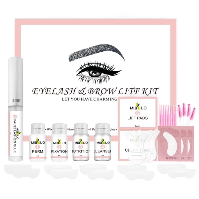 Eyelash Perming Kit + Lash Lifting Curling Set - Eyebrow And Lash Lamination Kit - Professional Lift For Trendy Fuller Brow Look And Curled Lashes