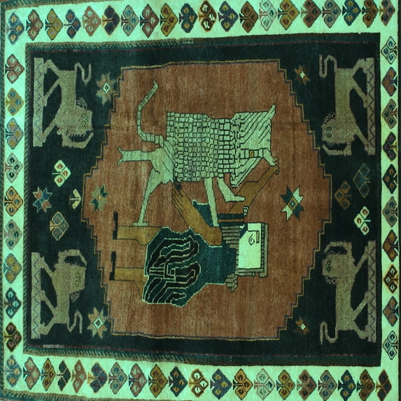 Ahgly Company Machine Washable Indoor Square Animal Turquoise Blue Traditional Area Rugs, 5' Square