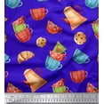 thumbnail image 1 of Soimoi Blue Cotton Voile Fabric Kettle & Cups Kitchen Printed Craft Fabric by the Yard 42 Inch Wide, 1 of 3
