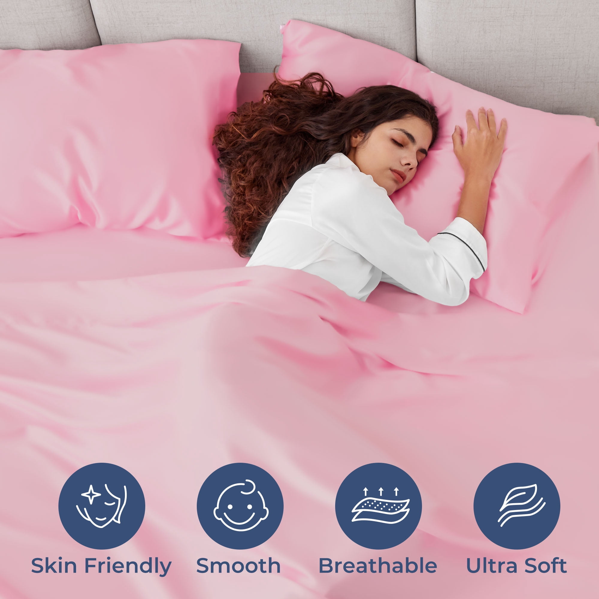 Seasonwood Pink Sheets Queen Size Soft 1800 Microfiber Satin Sheet Set 4 Pieces 2 Pillowcase
