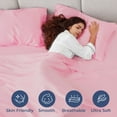 thumbnail image 5 of Seasonwood Twin Size Sheet Set,Satin Sheets,Silky Luxury Bed Set of 3 with 1 Pillowcase,Pink, 5 of 8