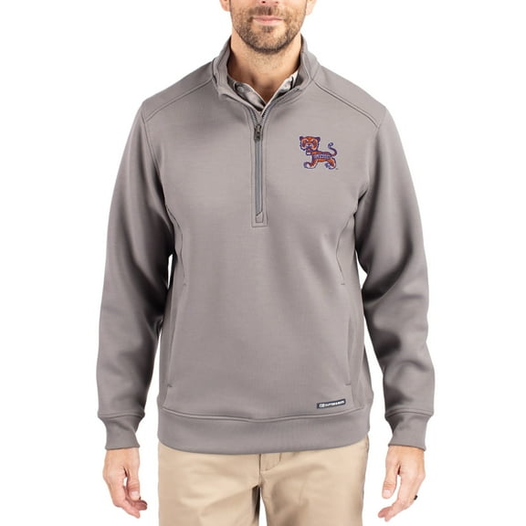 Men's-Cutter & Buck Gray Clemson Tigers Roam Eco Recycled Quarter-Zip Pullover