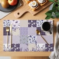 thumbnail image 2 of Spring Floral Placemats Set of 6, Dark Purple Flowers Patchwork Grid Bohemia Placemats for Dining Table, Place Mats for Kitchen Tabletop, Waterproof Wipeable Dining Table Mats Set, 2 of 9