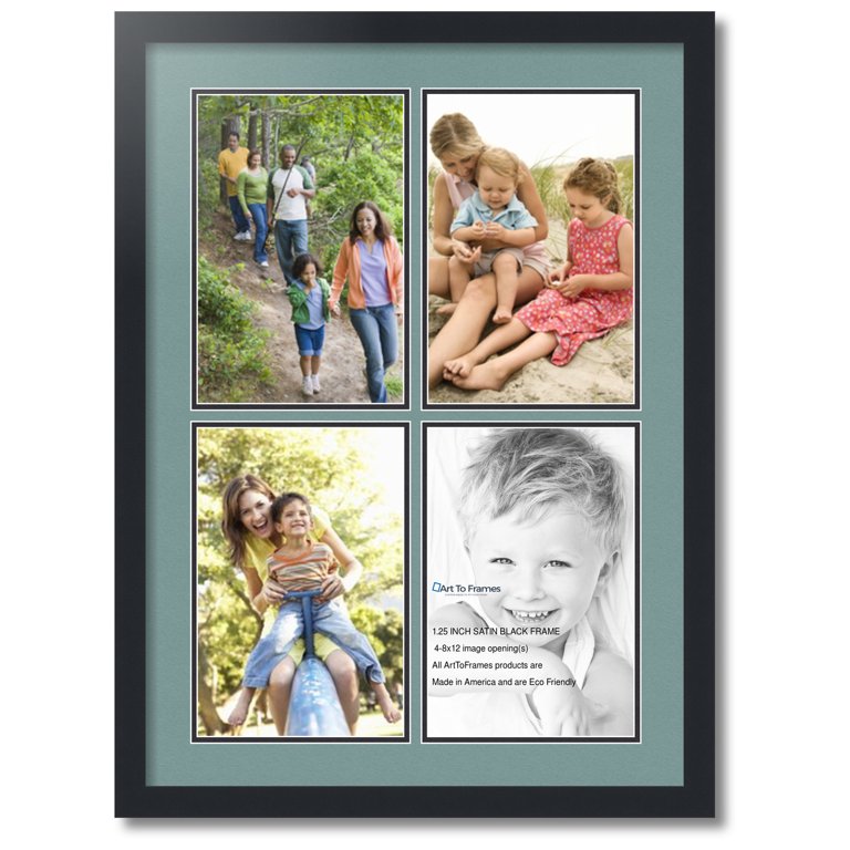 ArtToFrames Collage Photo Picture Frame with 4 - 4x4 Openings, Framed in  White with Candlewick and Black Mats (CDM-3966-2)