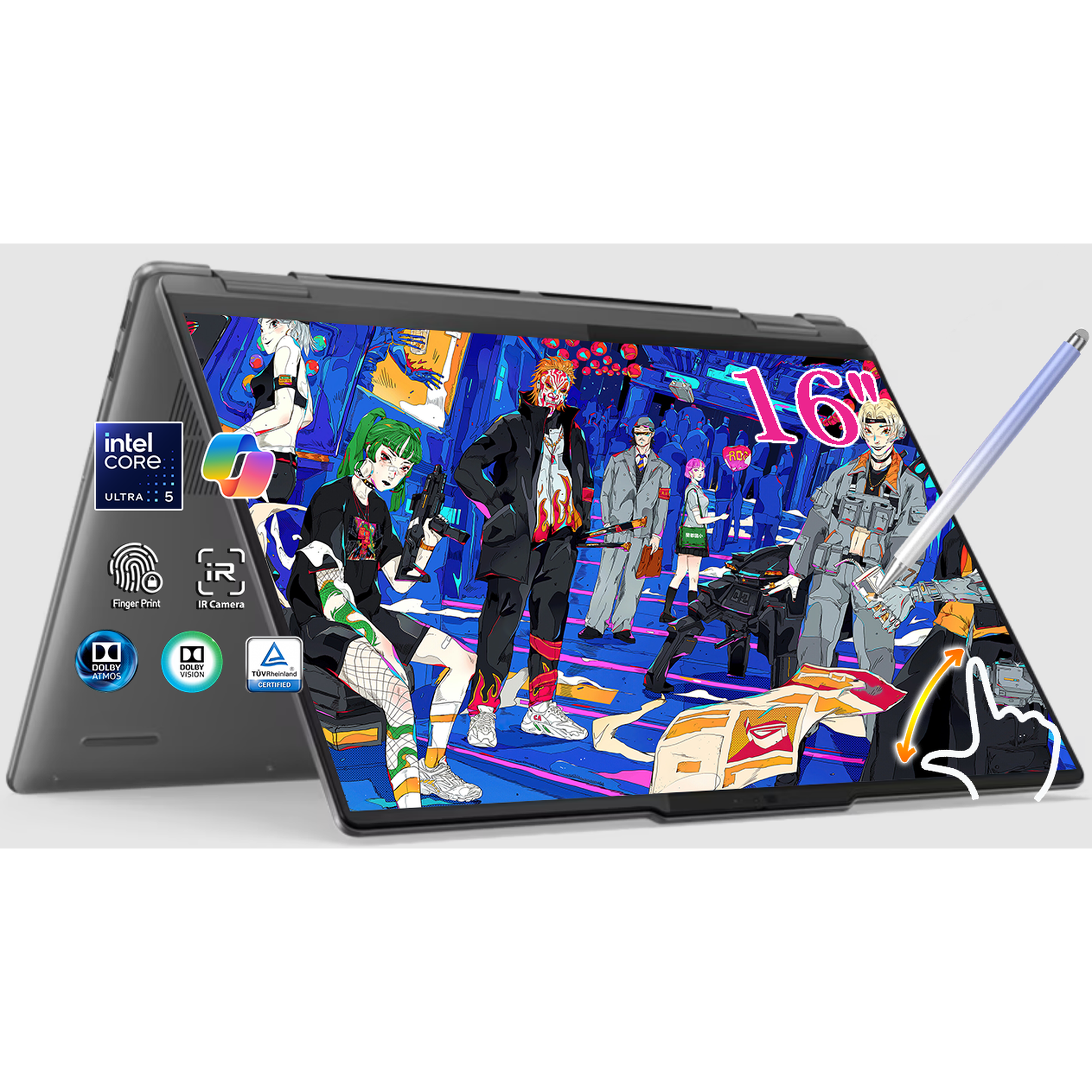 Lenovo Yoga 7i 16" 2-in-1 Touchscreen AI Laptop, Intel Core Ultra 5, 16GB RAM, 512GB SSD, Copilot+ PC, WiFi 7, Windows 11, Luna Grey W/Stylus Pen