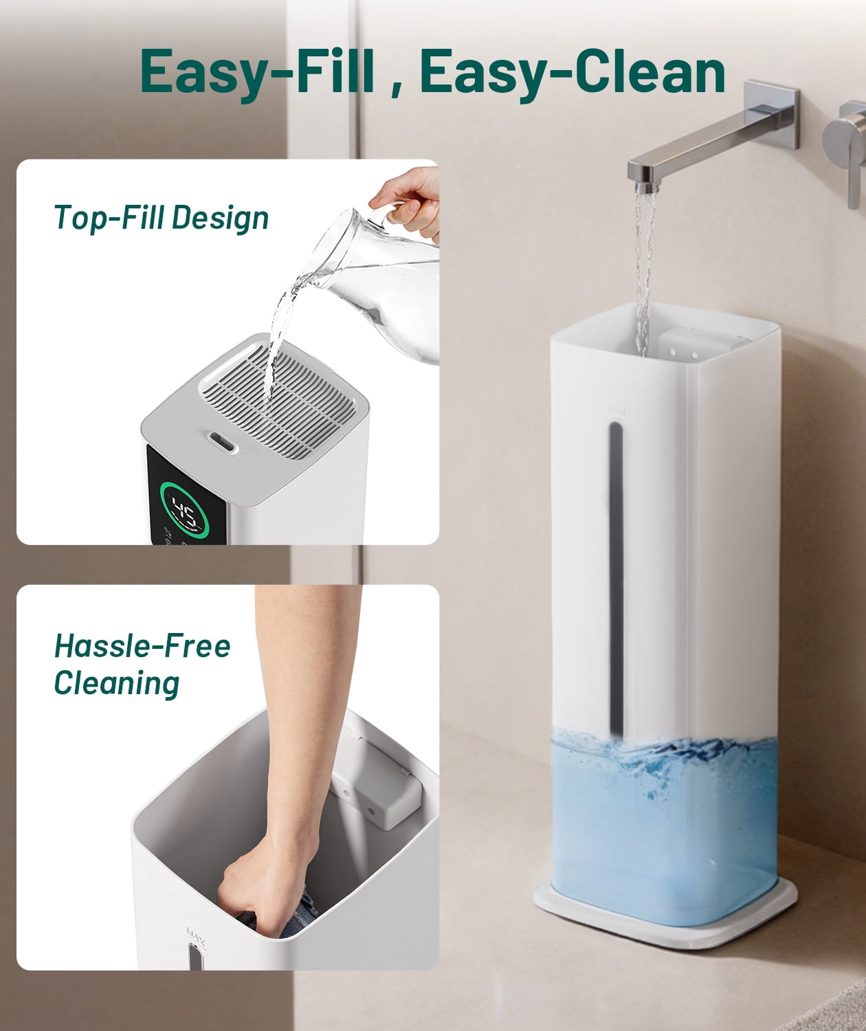 Dhole 9L Cool Mist Humidifier for Bedroom Ultra Quiet, 55+ Hours, Energy Efficient, Auto Shut-Off, Sleep Mode with Night Light for Baby Nursery, Home - Perfect for Large Rooms