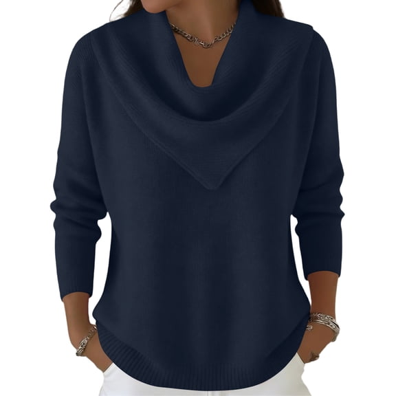 Lumtrix Cozy Sweaters For Women 2025 Knitted Casual Loose Pullover Fashion Triangle Neck Long Sleeve Fall Winter Clothes Trendy Tops Navy 2XL