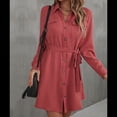 thumbnail image 4 of Vestido Camisero de Larga con Botones para Mujer, Informal, Holgado, con Cintura Ajustable y de . Caoba M, 4 of 10