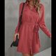 thumbnail image 4 of Vestido Camisero de Larga con Botones para Mujer, Informal, Holgado, con Cintura Ajustable y de . Caoba M, 4 of 10