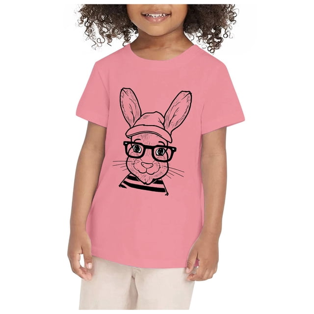 Girls Tops Cute Bunny Rabbit with Glasses Graphic Tees Tops Clothes Baby Girls Clothes Red 2-3 Years