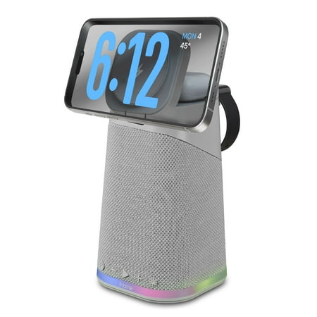 iHome Wireless Charger with Apple Watch Charger, Bluetooth Speaker, and Night Light - Grey (iPBT70G)
