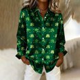 thumbnail image 4 of Haut de la Saint-Patrick pour Femme, Chemise Verte à Manches Longues Boutonnée, Blouse Décontractée Boutonnée avec Col Rabattu, Haut en Polyester Tendance pour la Maison et le Quotidien, Idées de Tenue pour la Saint-Patrick, 4 of 6