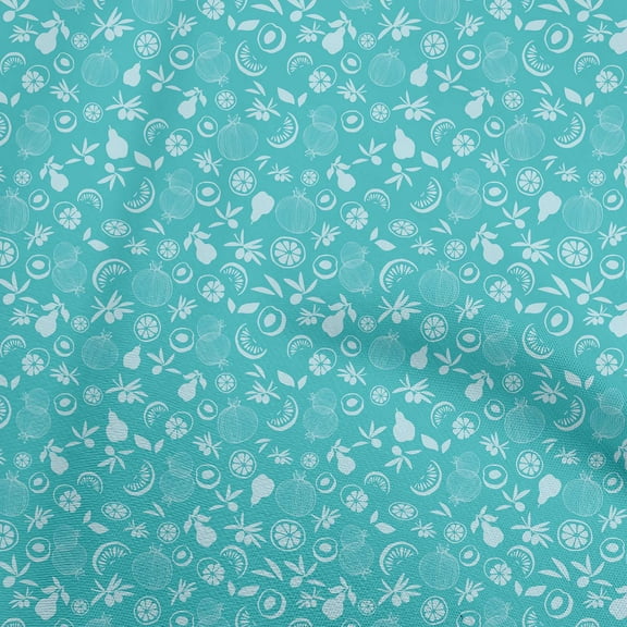 oneOone Polyester Spandex Turquoise Blue Fabric Fruit Melon With Pomegrante Quilting Supplies Print Sewing Fabric By The Yard 56 Inch Wide