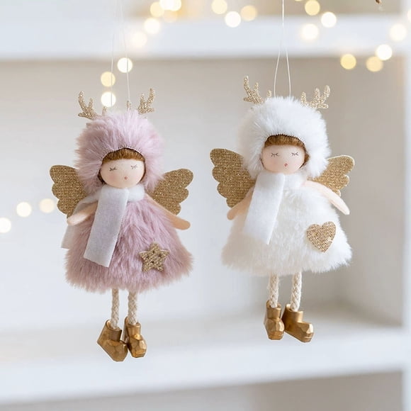 2Pcs Christmas Angel Doll,Christmas Doll Hanging Angel for Christmas Party New Year,Wedding,Valentine's Day Decoration(Hat furry B)