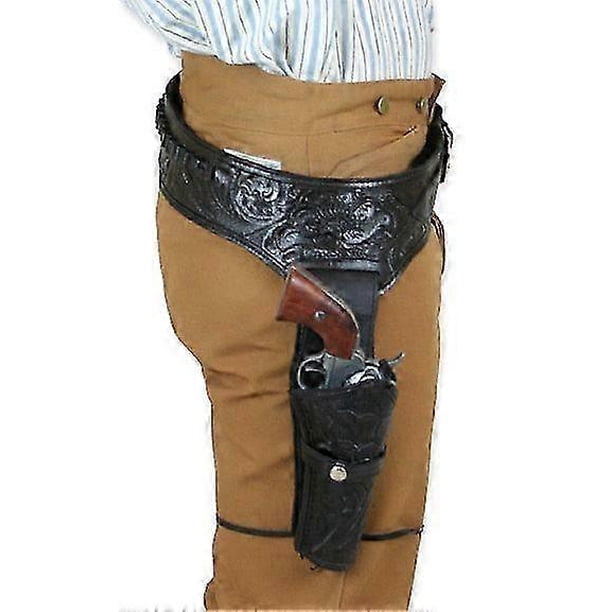 Gun Holster Western Leather Made Pistol Revolver Belt Cowboy Hand Tooled Black 22 .38/357 .44/45 Cal Fit 3.5' To 6.5' Barrel Revolver