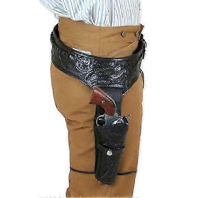 Gun Holster Western Leather Made Pistol Revolver Belt Cowboy Hand Tooled Black 22 .38/357 .44/45 Cal Fit 3.5' To 6.5' Barrel Revolver