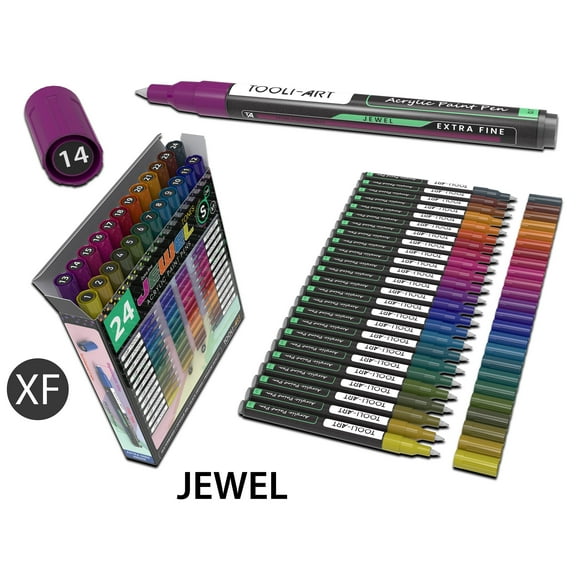 24 Jewel Dark Tones Acrylic Paint Pens Special Color Series Markers Set (0.7mm EXTRA FINE)