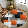 thumbnail image 3 of Round Area Rug 5 Ft, Orange Gray Black Washable Non-Slip Circle Carpet for Living Room/Bedroom, Modern Abstract Geometric Plaid Low-Profile Runner Mats Collection Rugs for Indoor, 3 of 7